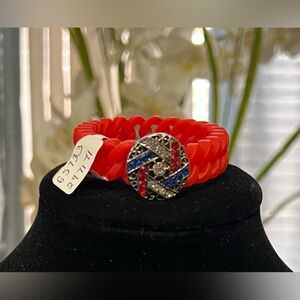 Elegant Red Silicone Twisted Bracelet with Rhinestone Accent Charm
